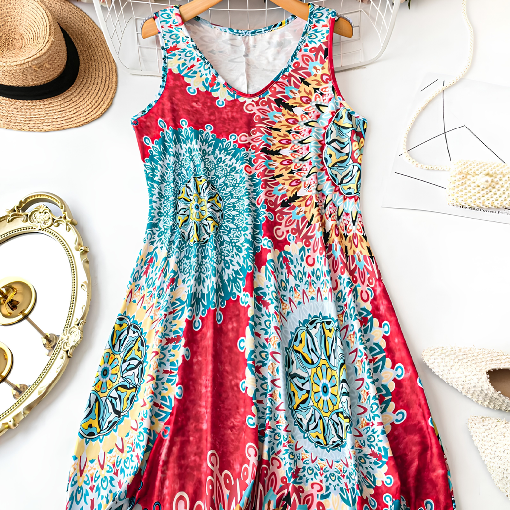 Yessia | Robe A-line sans manches avec imprimé coloré