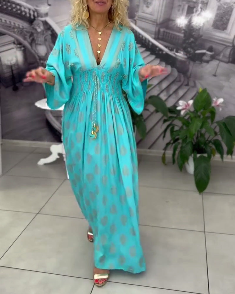 Robe maxi à taille élastique avec imprimé de vacances