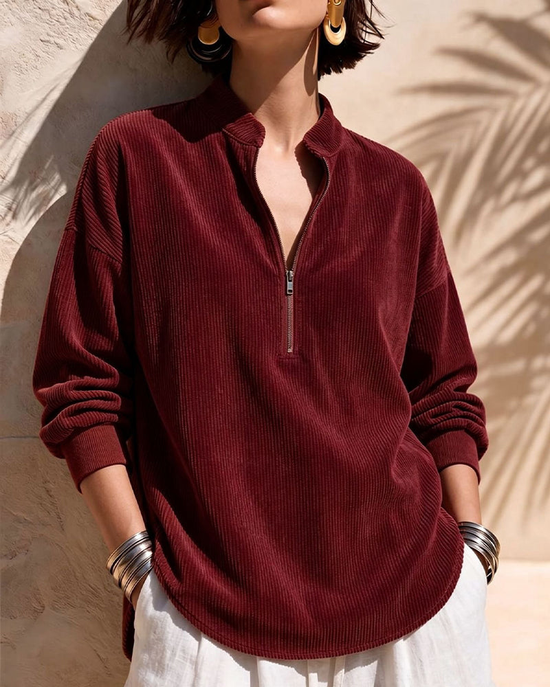Blouse en Velours Côtelé à Col Montant