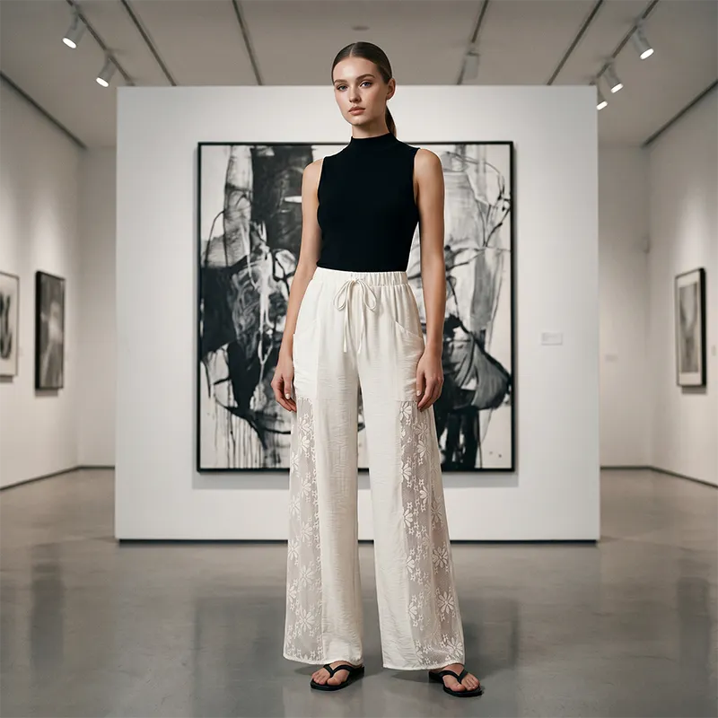 Immie | Pantalon de loisirs confortable avec taille élastique et dentelle