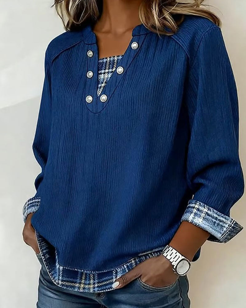Sweat-shirt à manches longues à carreaux en deux pièces faux