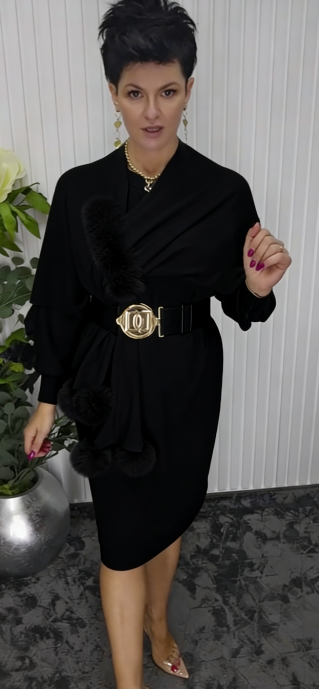 Elsabeth | Robe midi chic avec ceinture décorative