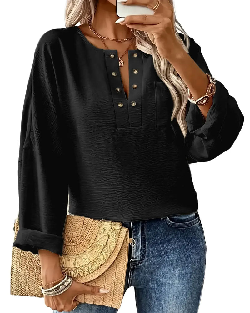Blouse Unie Décontractée Manche Longue