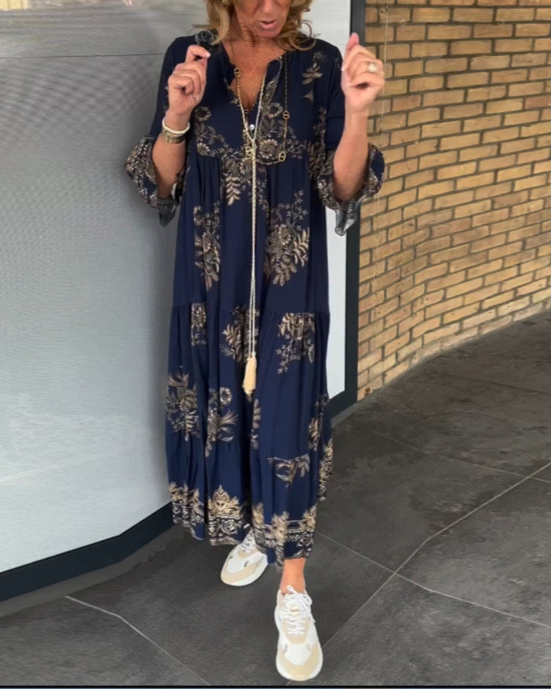 Rose™ – Robe Midi à Col V Vintage Lockerer