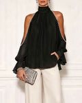 Blouse Col Roulé Off-Shoulder Volant