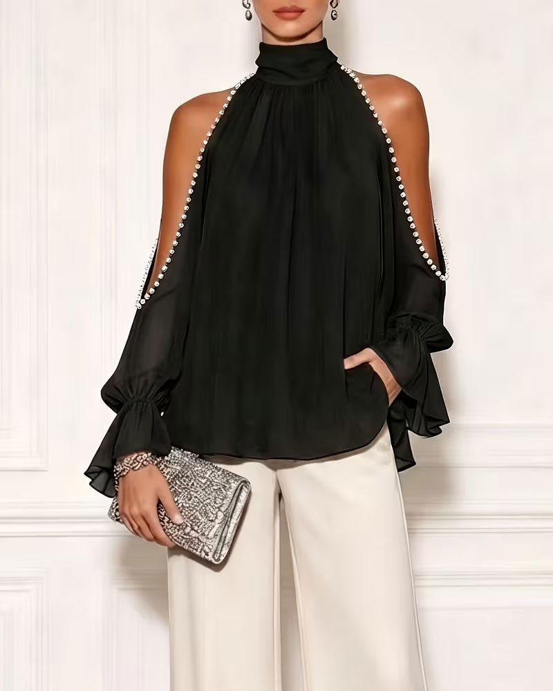 Blouse Col Roulé Off-Shoulder Volant