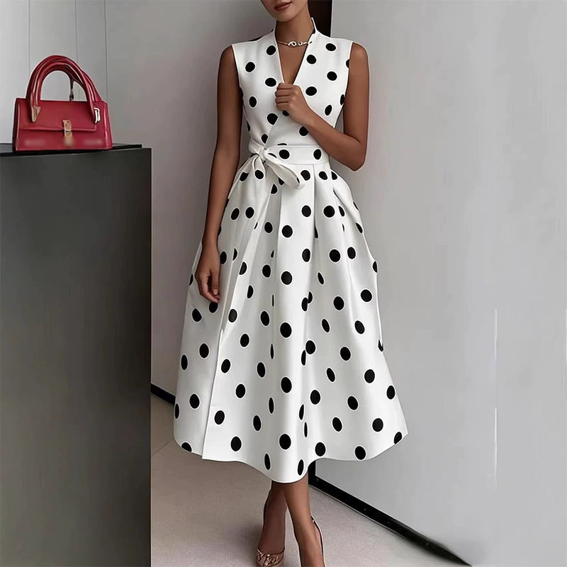 Gloury | Robe midi féminine sans manches avec ceinture à la taille