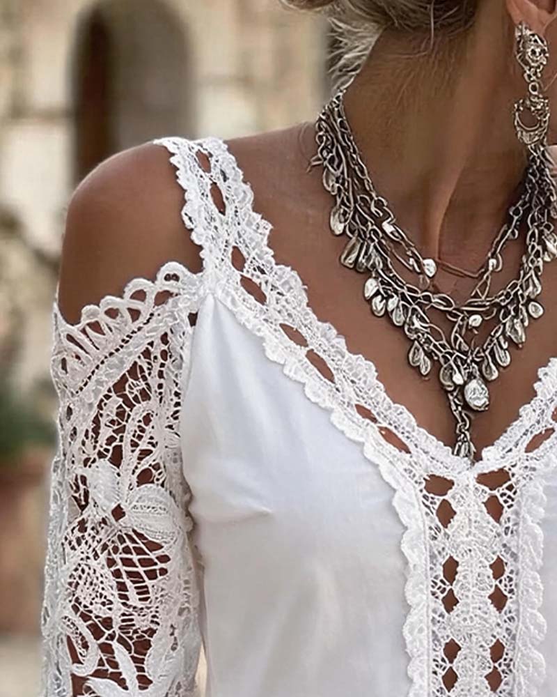 Blouse Hors Épaule Dentelle Volant