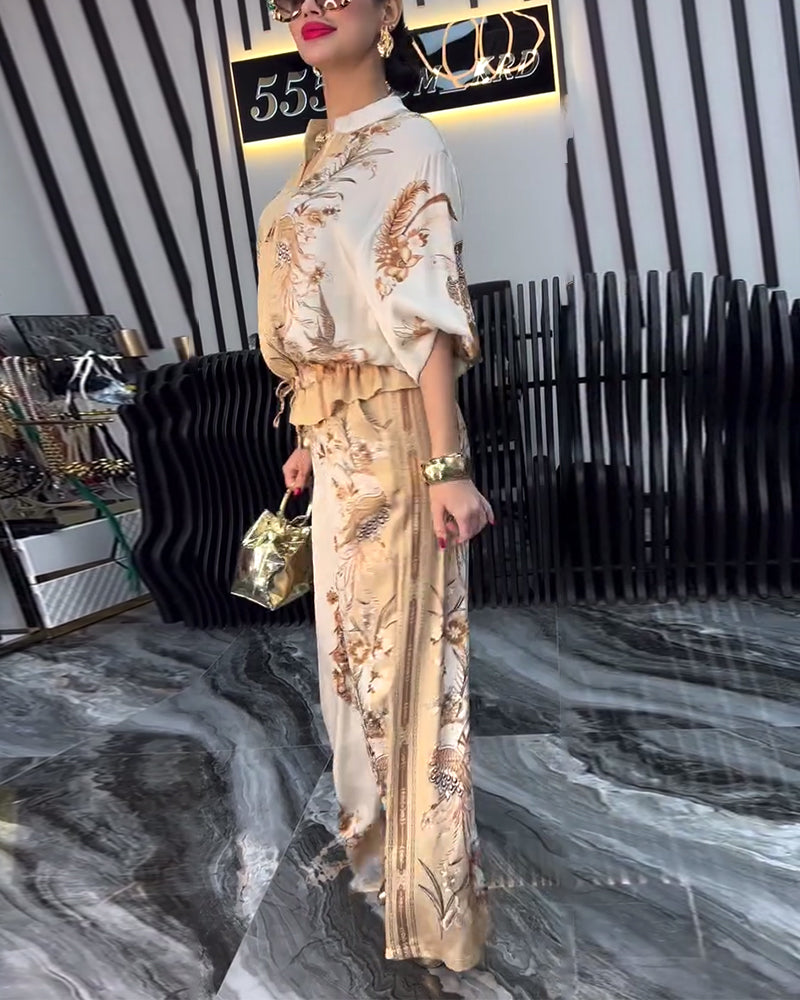 Costume à col montant et fermeture éclair avec jambes larges