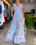 Robe élégante sans manches à imprimé floral en V