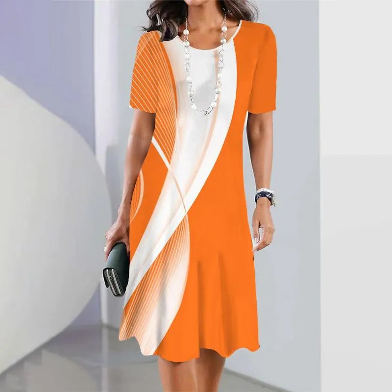 Vivid | Robe Midi Imprimée Femme à Manches Courtes A-Line Décontractée