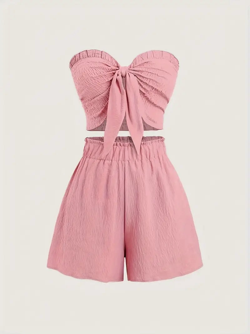 Ensemble Avec Haut Bandeau Froncé Et Short Large Pour Femme | Idéal Pour Les Journées Estivales
