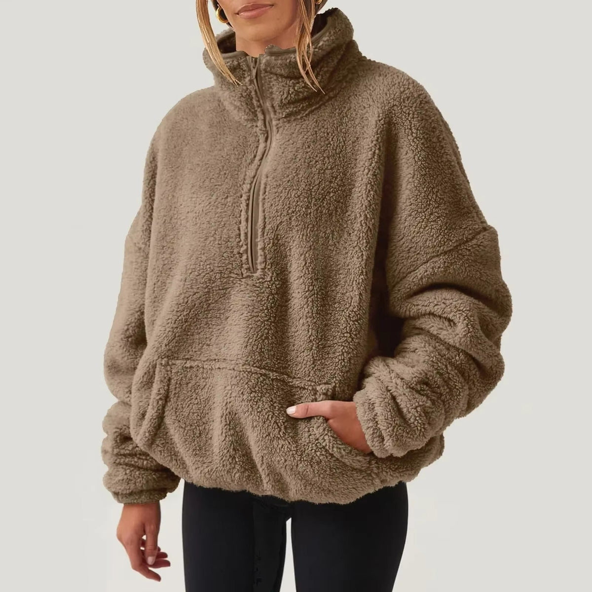 Pull Fleece Luxueux à Col Zippé pour Femmes
