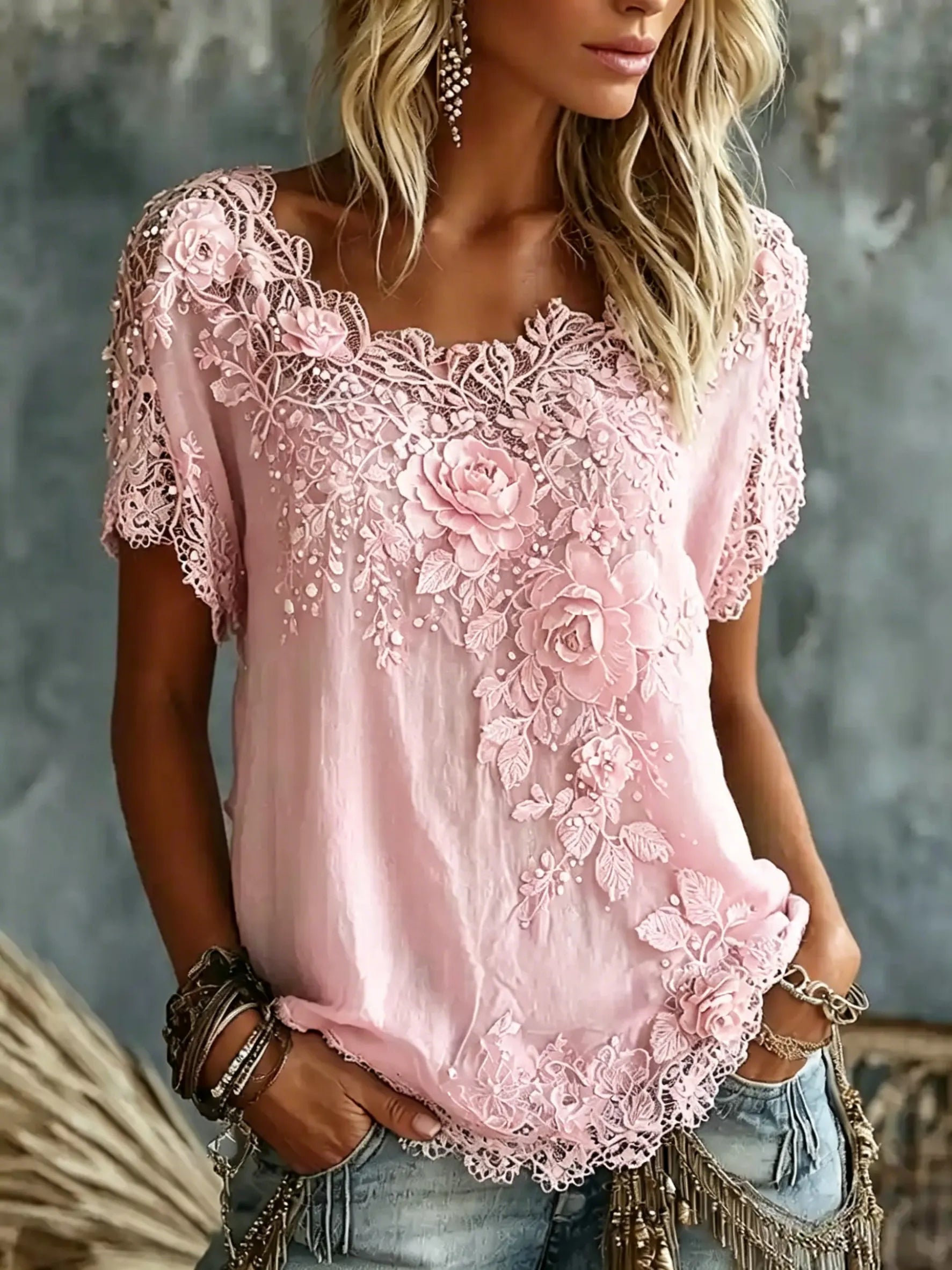 Daevea | Blouse vintage avec broderie florale en dentelle
