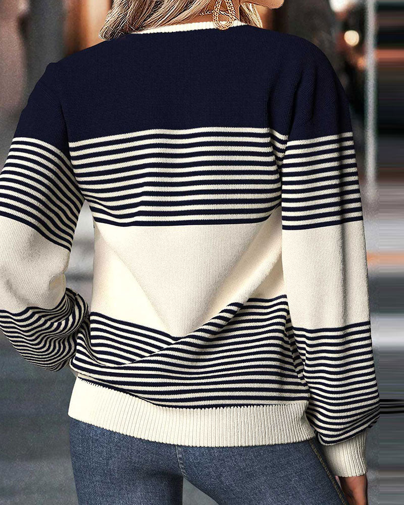 Pullover Rayé Col Rond Pull