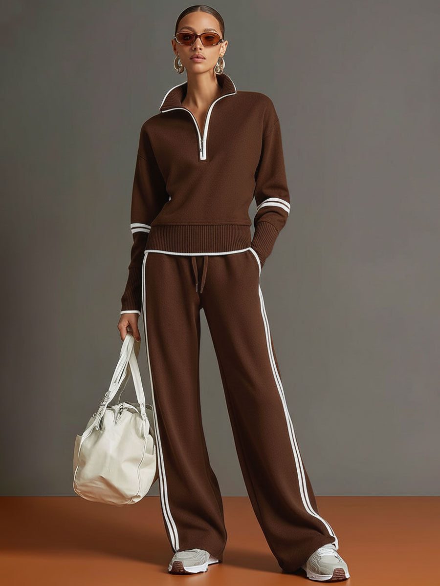 Sweat-shirt à demi-zip gris et blanc inspiré du vintage avec un ensemble de pantalon ample