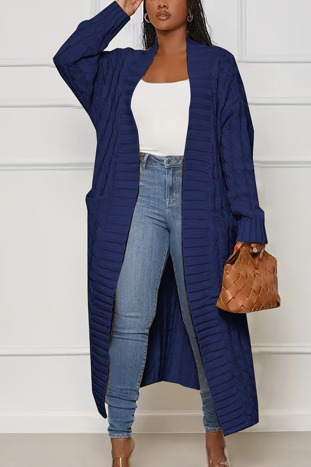 Cardigan Femme Long | Décolleté en V & Structure Côtelée