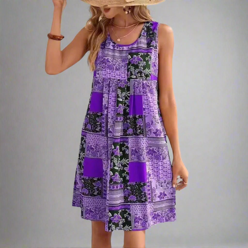 Robe Mini Boho Femme | Sans Manches Imprimée