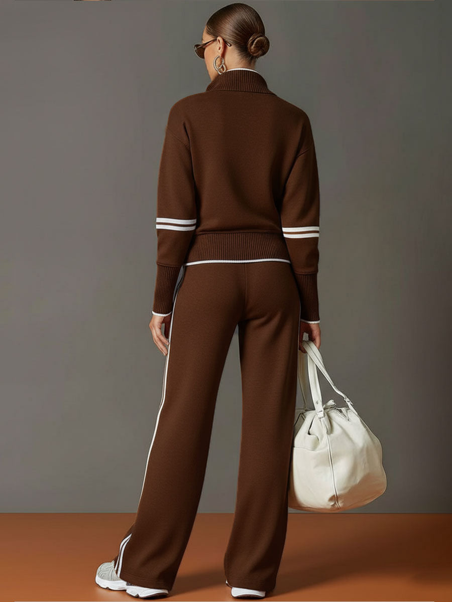 Sweat-shirt à demi-zip gris et blanc inspiré du vintage avec un ensemble de pantalon ample