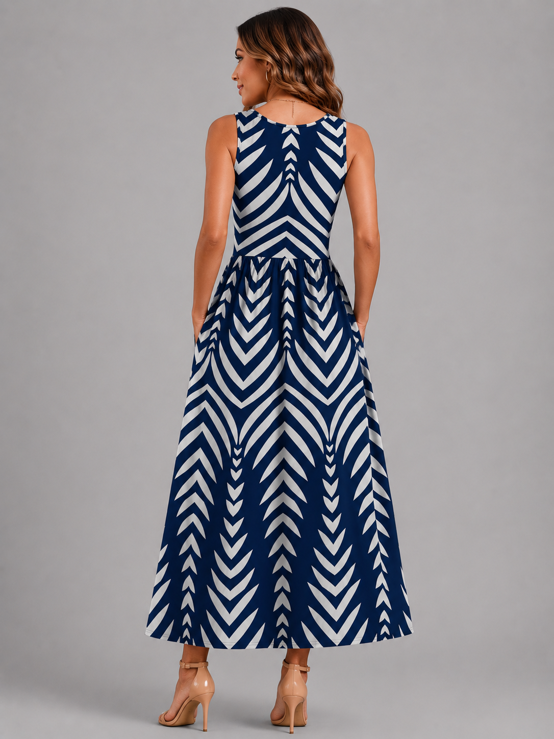 Franica | Robe maxi boho avec motif de feuilles tropicales