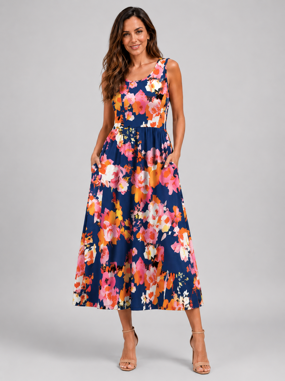 Franica | Robe maxi boho avec motif de feuilles tropicales