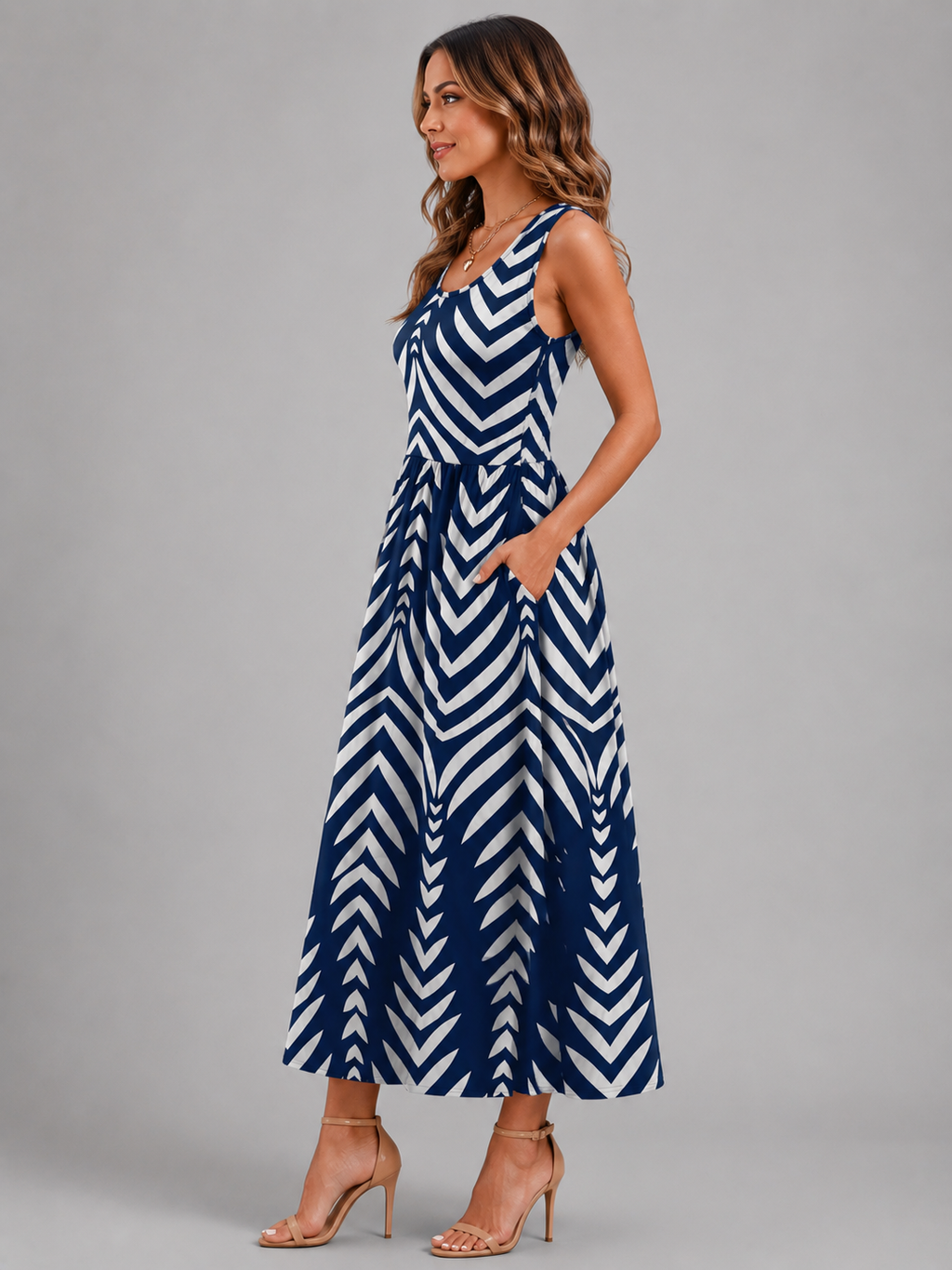 Franica | Robe maxi boho avec motif de feuilles tropicales
