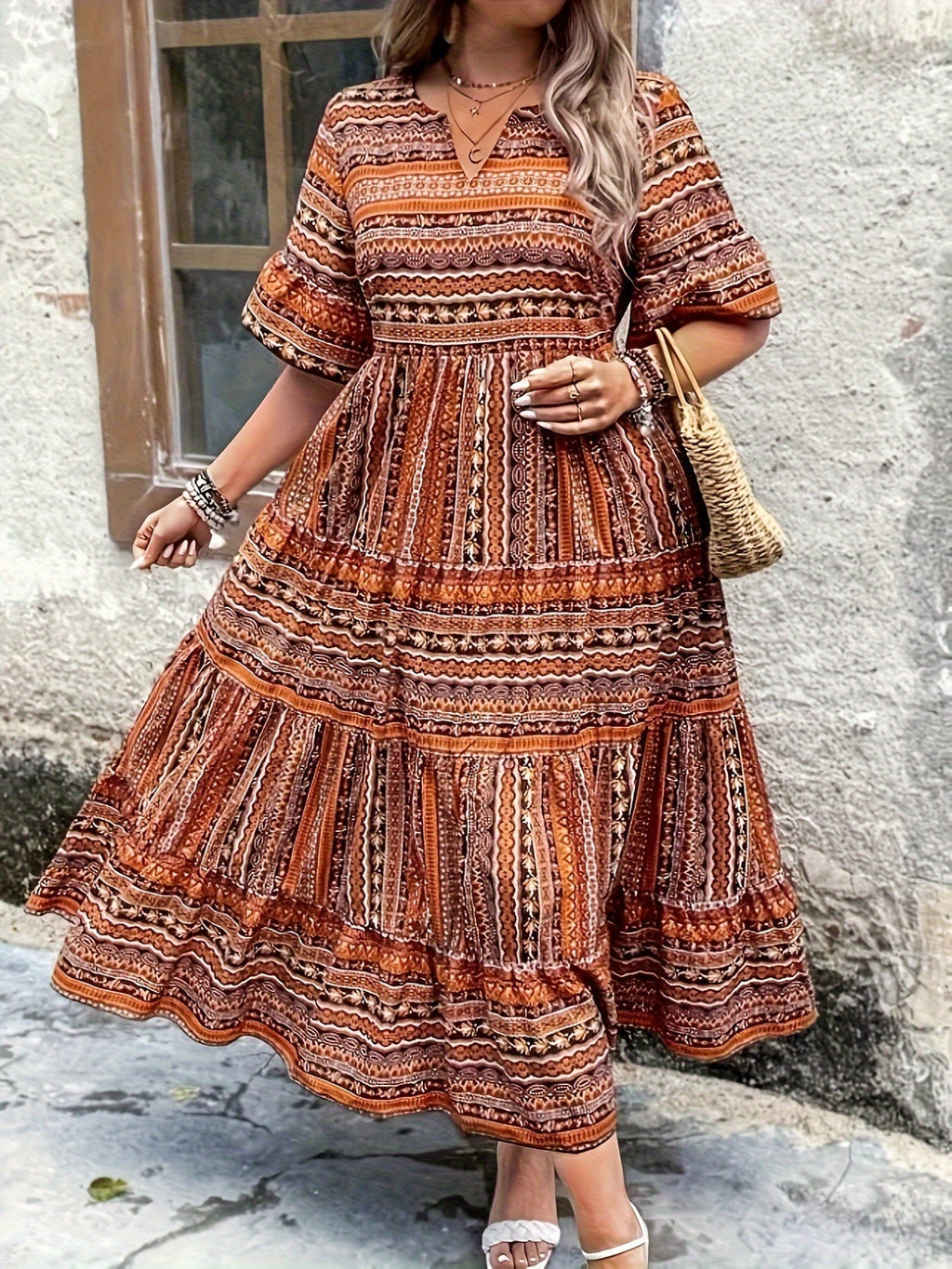 Robe Midi Boho pour Femmes | Imprimé Fluide