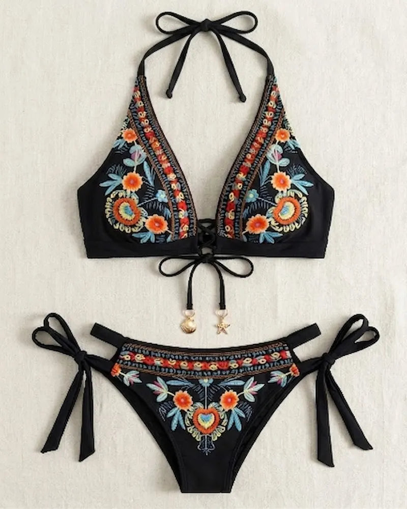Kalista | Bikini fleuri avec liens latéraux ajustables