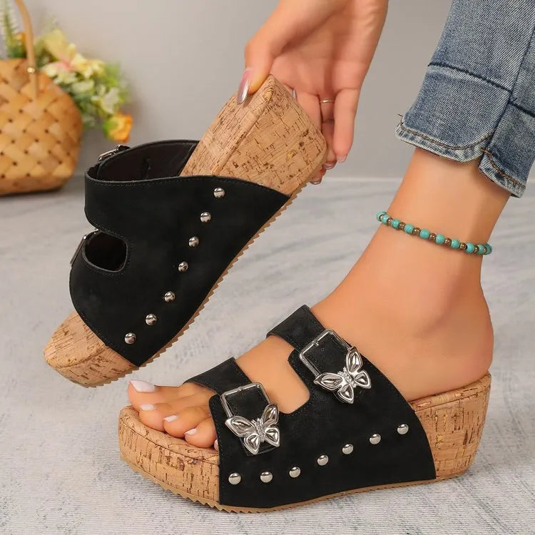 Heizel | Sandales orthopédiques à semelle compensée avec boucles en forme de papillon