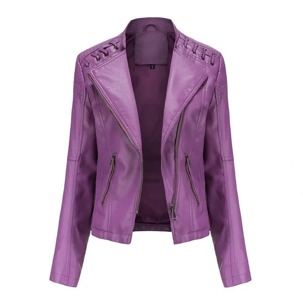 Veste en Cuir Lavée avec Coupe Féminine