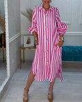 Robe Col Chemise Rayure Fente
