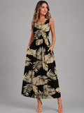 Franica | Robe maxi boho avec motif de feuilles tropicales