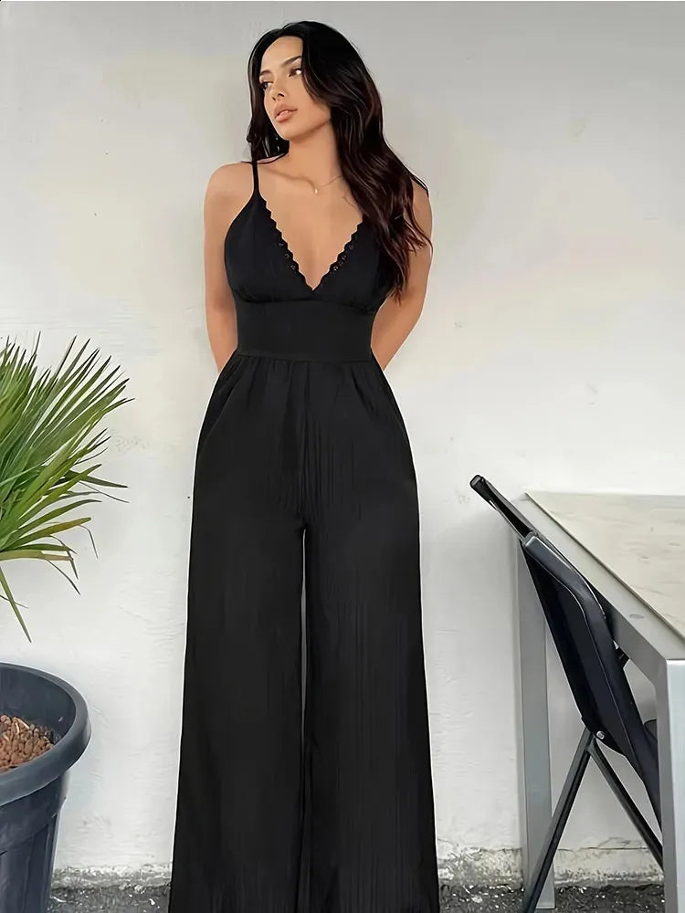 Combinaison Moulante À Col En V Et Jambe Large Pour Femme | Idéale Pour Les Sorties Et Événements