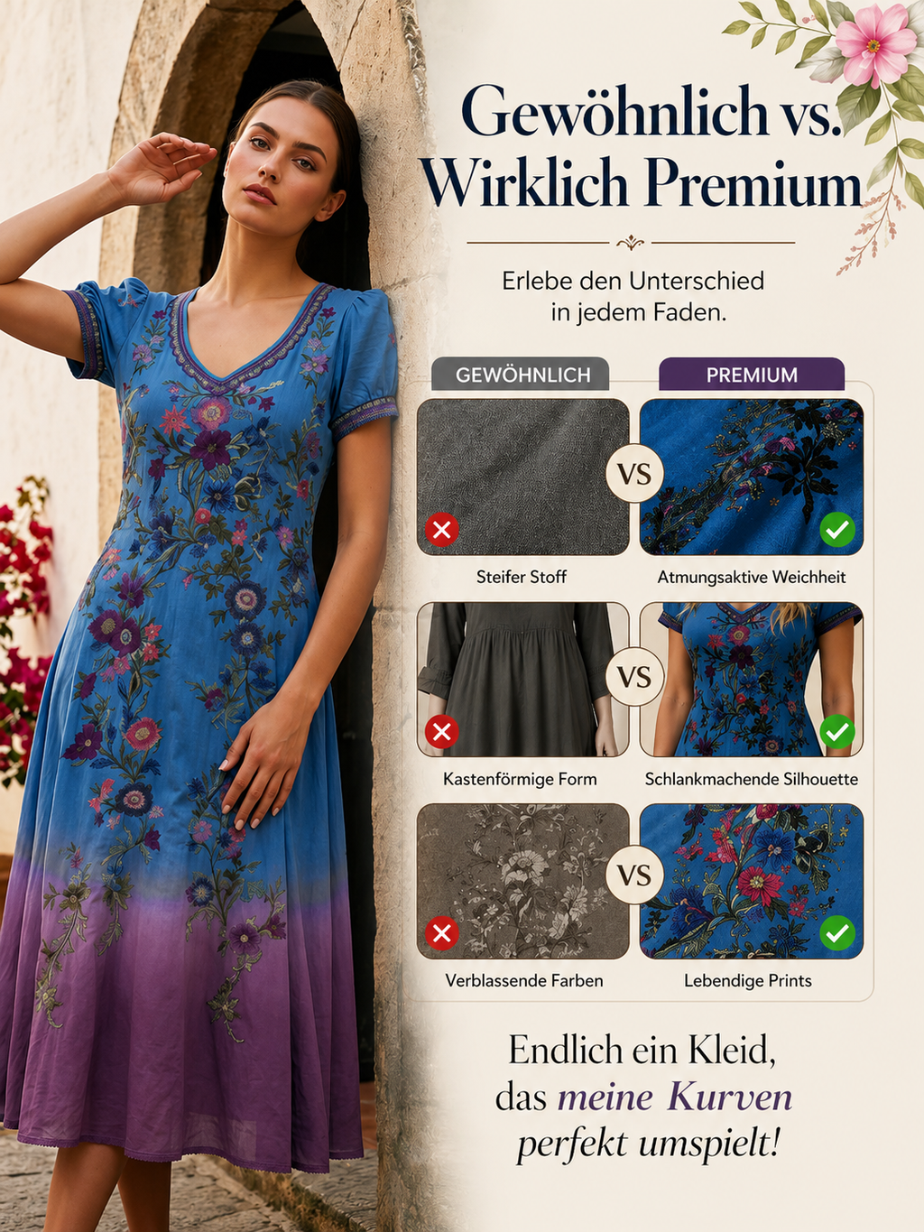 Lelean | Robe maxi vintage dégradée avec décolleté en V