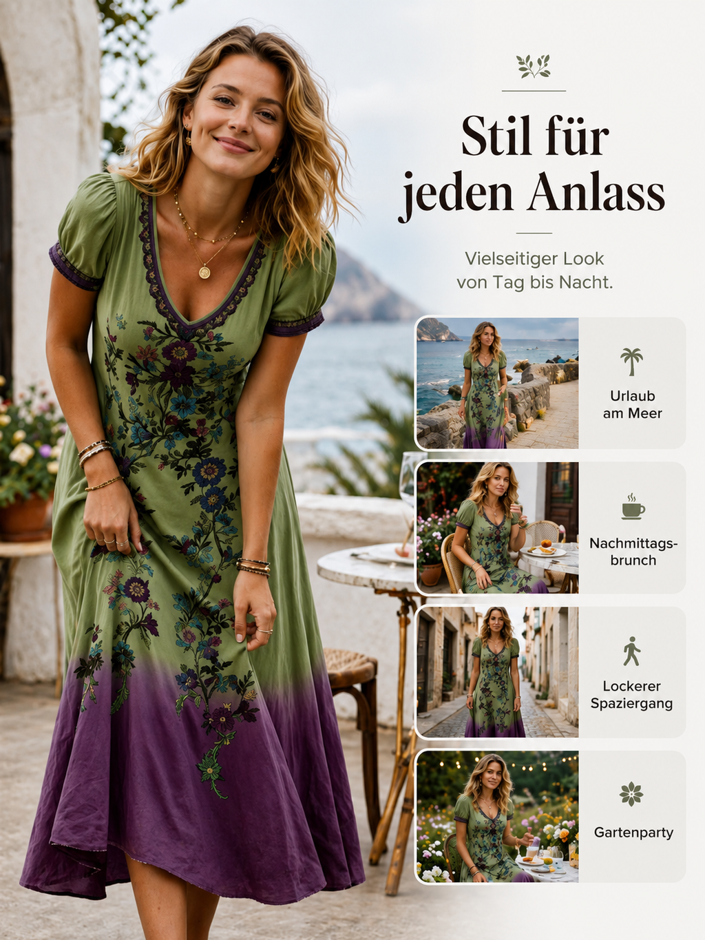 Lelean | Robe maxi vintage dégradée avec décolleté en V