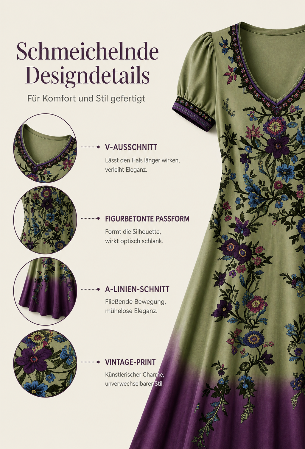 Lelean | Robe maxi vintage dégradée avec décolleté en V