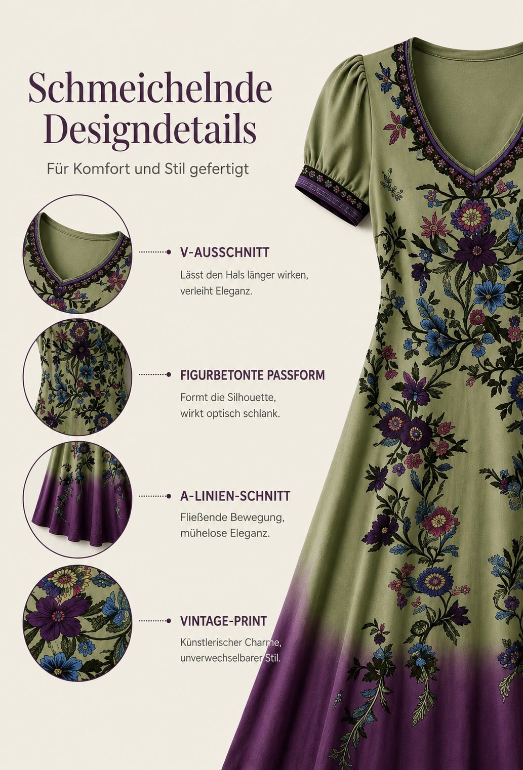 Lelean | Robe maxi vintage dégradée avec décolleté en V