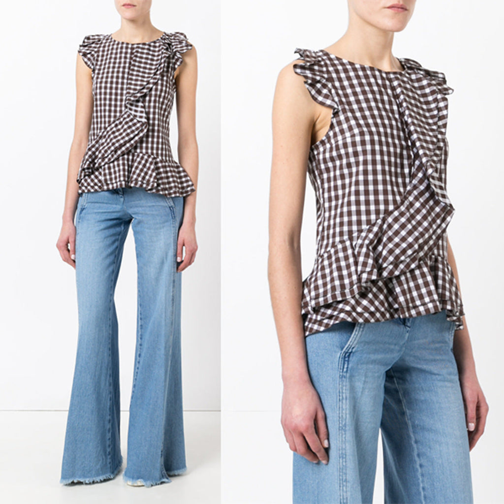 Robe à carreaux fluide pour femmes avec volant volumineux R&B