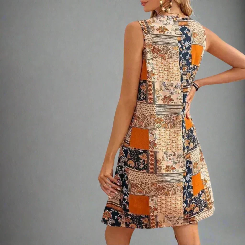 Robe Mini Boho Femme | Sans Manches Imprimée