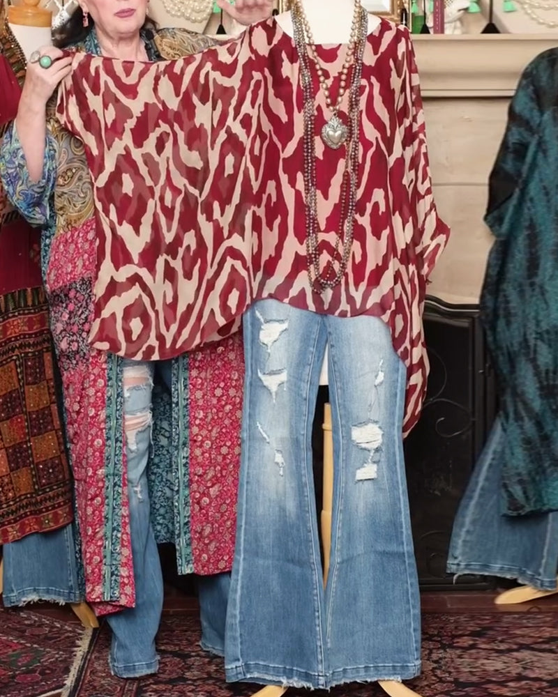 Blouse à manches chauve-souris à imprimé à manches longues