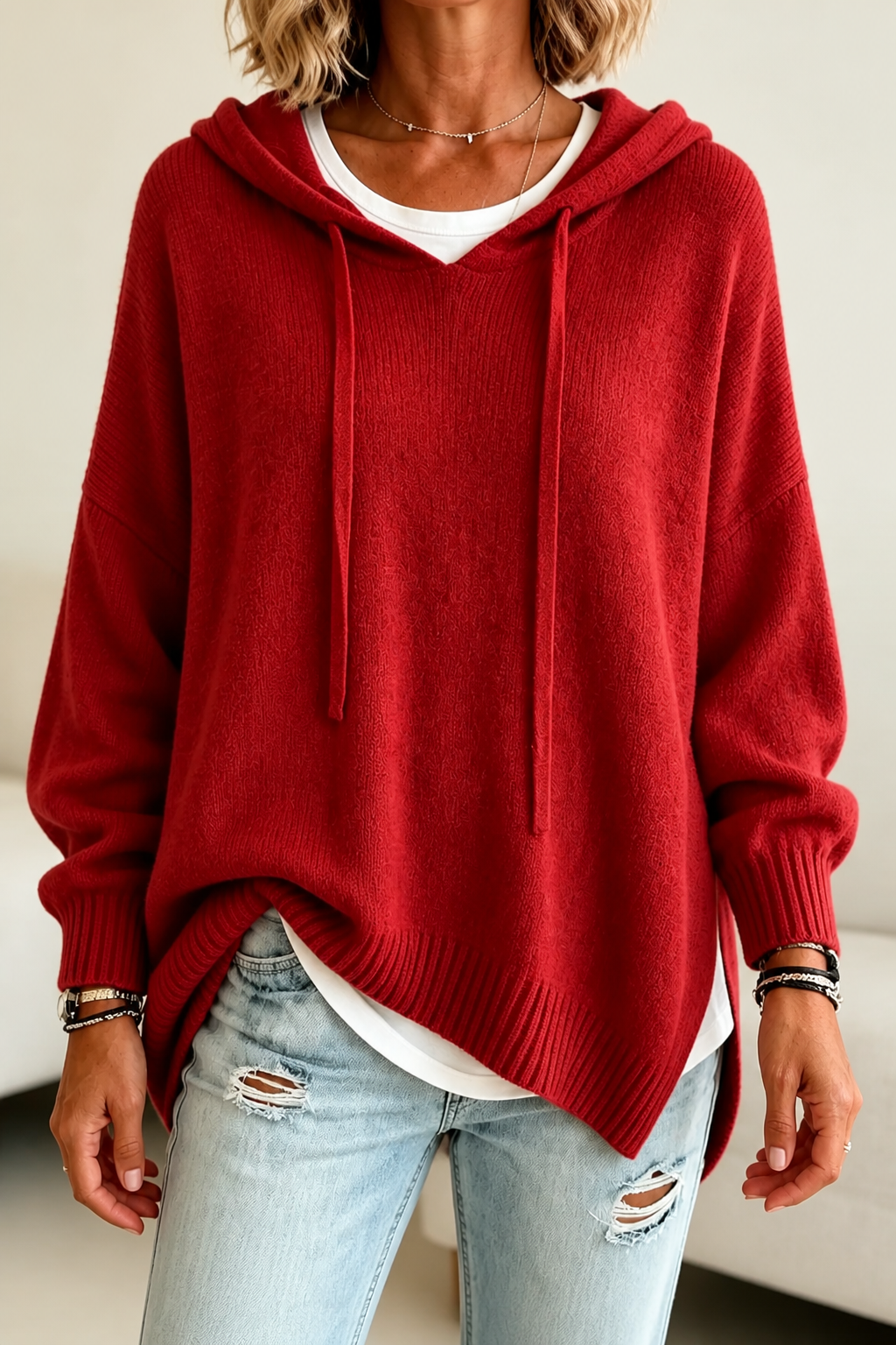 Alina | Pull en tricot oversize moderne et décontracté avec capuche
