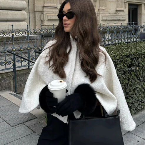 Veste Cape Femme avec Col Haut et Silhouette A-Ligne