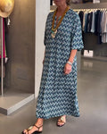 Robe Col En V Motif Diamant Droite Décontractée