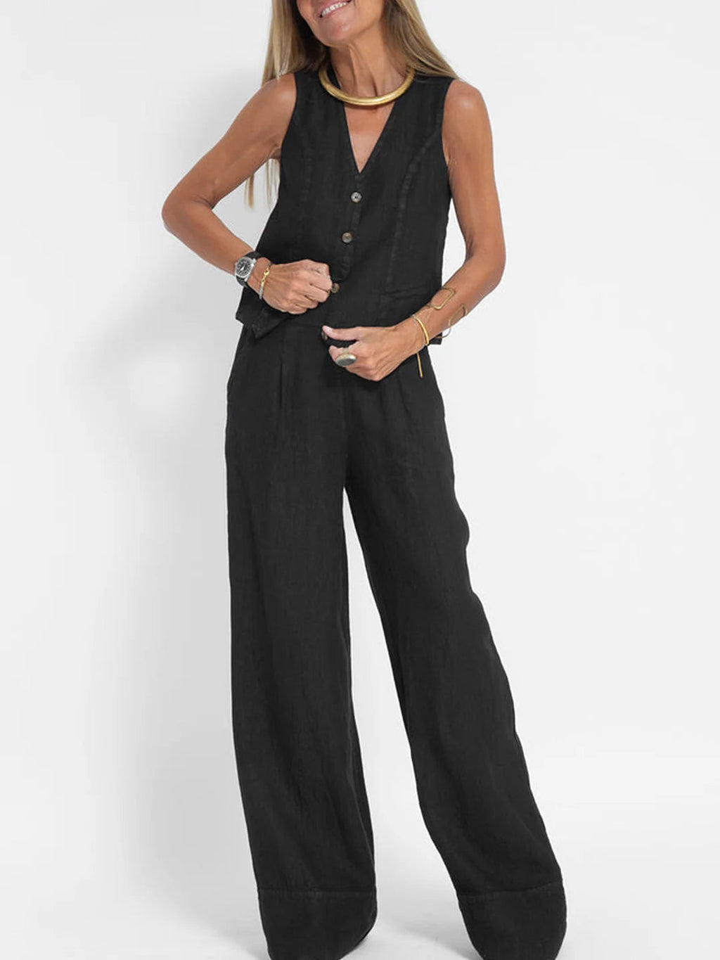 Aira™ - Ensemble gilet à boutons et pantalon ample