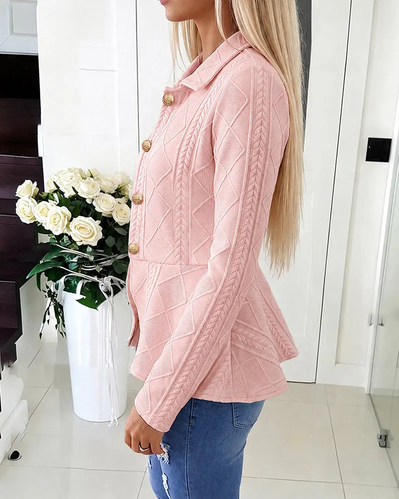 Cardigan femme texturé à col rabattu et boutons dorés