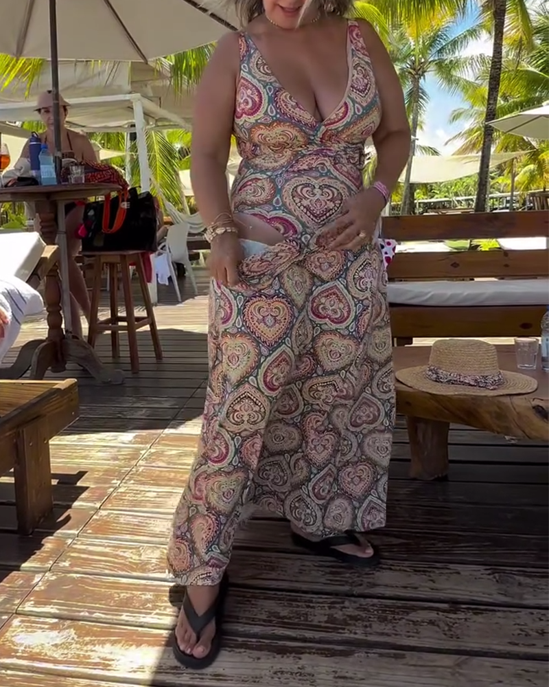 Maillot de bain sans bretelles imprimé cœur pour les vacances