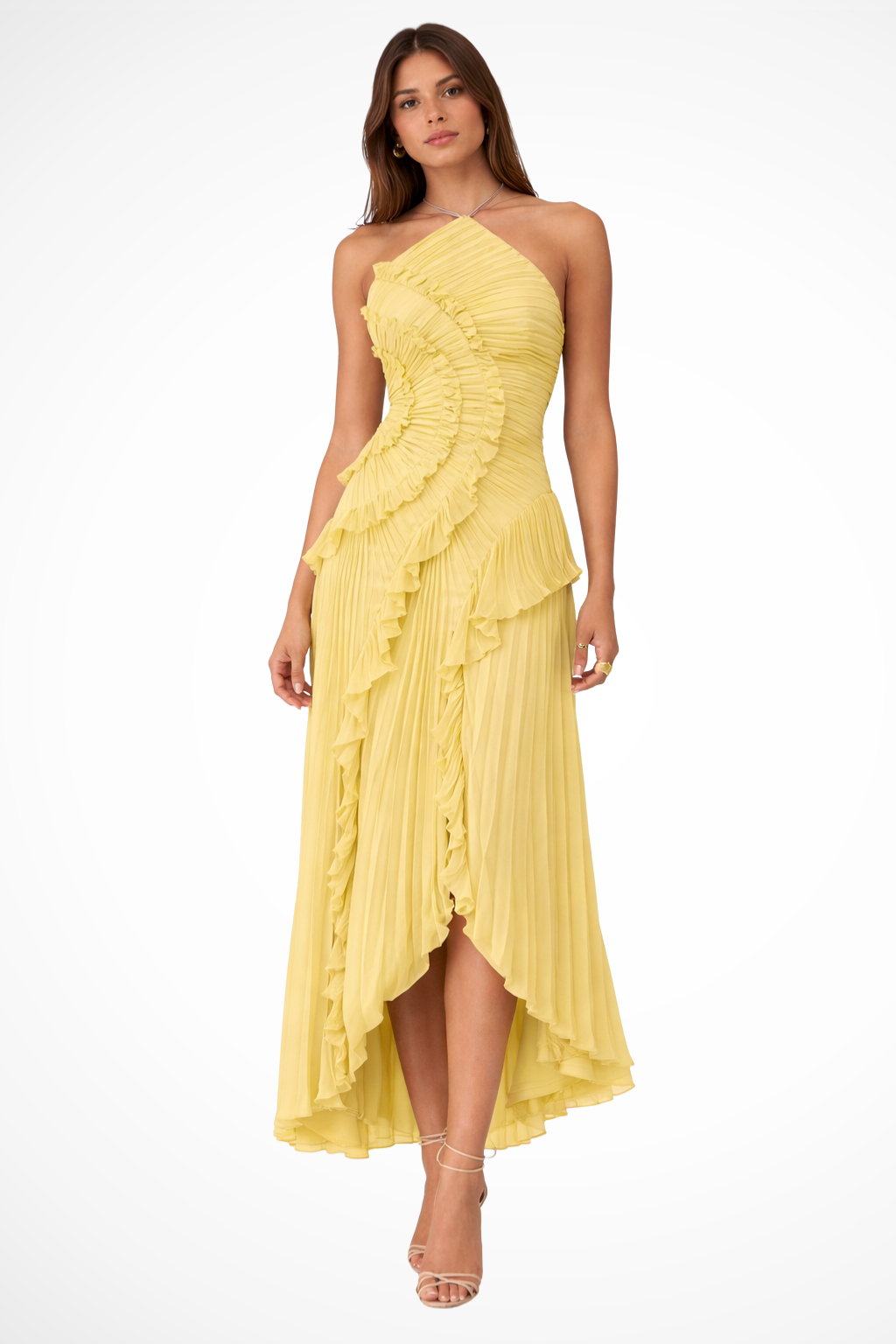 Imogen | Robe maxi à volants dos nu pour femmes avec design à bretelles pour les mariages d'été