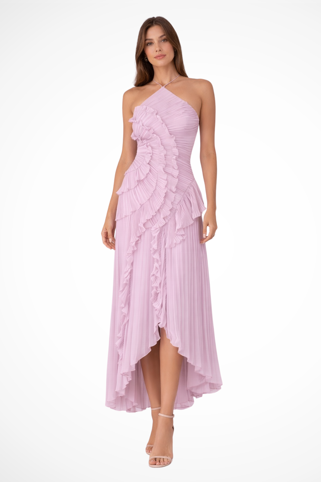 Imogen | Robe maxi à volants dos nu pour femmes avec design à bretelles pour les mariages d'été