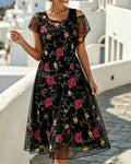 Robe Imprimé Floral Col Rond Sheer Ligne A
