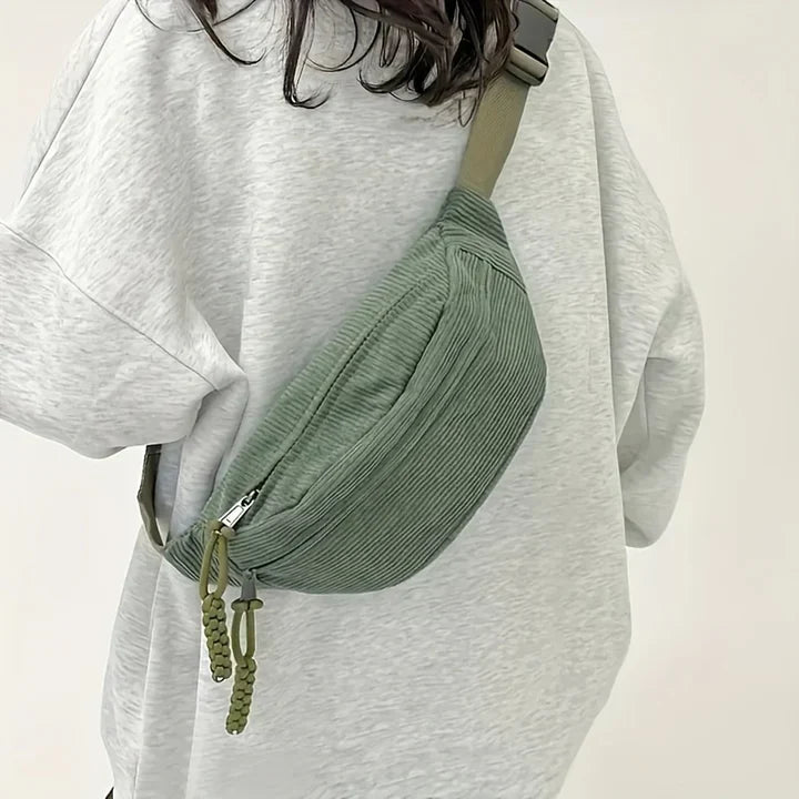 Sac banane femme en nylon côtelé avec bandoulière réglable
